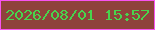 文字の大きさ：3、枠の色：f853f1、背景の色：8f423c、文字の色：48d44d 無料ブログパーツのブログ時計