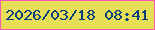 文字の大きさ：4、枠の色：f858af、背景の色：e6de56、文字の色：073f7b 無料ブログパーツのブログ時計