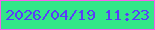 文字の大きさ：5、枠の色：f860ec、背景の色：33e688、文字の色：5a3cf9 無料ブログパーツのブログ時計