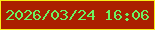 文字の大きさ：1、枠の色：f8ed1b、背景の色：ab1f00、文字の色：6cf261 無料ブログパーツのブログ時計
