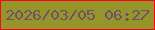 文字の大きさ：5、枠の色：f9041e、背景の色：95952a、文字の色：734f6c 無料ブログパーツのブログ時計