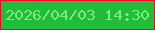 文字の大きさ：2、枠の色：f90528、背景の色：21bd3a、文字の色：7dec77 無料ブログパーツのブログ時計