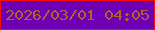文字の大きさ：2、枠の色：f90808、背景の色：6e00b3、文字の色：ab662e 無料ブログパーツのブログ時計