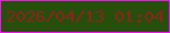 文字の大きさ：3、枠の色：f90ffe、背景の色：264f0c、文字の色：8e221f 無料ブログパーツのブログ時計