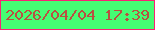 文字の大きさ：4、枠の色：f92175、背景の色：45fd73、文字の色：ba5041 無料ブログパーツのブログ時計