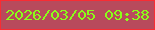 文字の大きさ：5、枠の色：f92c33、背景の色：b84a5c、文字の色：8afe19 無料ブログパーツのブログ時計