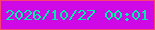 文字の大きさ：5、枠の色：f94273、背景の色：cf09e5、文字の色：00eeac 無料ブログパーツのブログ時計