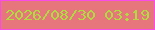 文字の大きさ：4、枠の色：f94be5、背景の色：e6767c、文字の色：b0db3e 無料ブログパーツのブログ時計