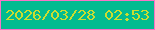 文字の大きさ：4、枠の色：f973c7、背景の色：02bb90、文字の色：cbdd30 無料ブログパーツのブログ時計