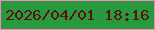 文字の大きさ：4、枠の色：f986c3、背景の色：269a3c、文字の色：590f13 無料ブログパーツのブログ時計