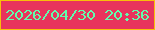 文字の大きさ：3、枠の色：f9bf09、背景の色：e8345c、文字の色：60fdad 無料ブログパーツのブログ時計