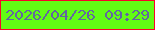 文字の大きさ：2、枠の色：fa0229、背景の色：62fc14、文字の色：6266a0 無料ブログパーツのブログ時計