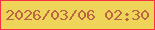 文字の大きさ：3、枠の色：fa3145、背景の色：eed459、文字の色：bc6546 無料ブログパーツのブログ時計