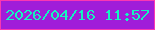 文字の大きさ：1、枠の色：fa37b2、背景の色：a01dd9、文字の色：14f4c0 無料ブログパーツのブログ時計