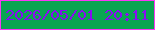 文字の大きさ：2、枠の色：fa37f6、背景の色：0aa551、文字の色：8a0bf3 無料ブログパーツのブログ時計