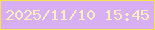 文字の大きさ：5、枠の色：fae049、背景の色：d9aff4、文字の色：fbefbd 無料ブログパーツのブログ時計