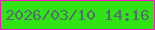 文字の大きさ：4、枠の色：fb12c5、背景の色：31e314、文字の色：566a78 無料ブログパーツのブログ時計