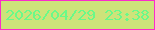 文字の大きさ：1、枠の色：fb2bca、背景の色：cde37a、文字の色：6af989 無料ブログパーツのブログ時計