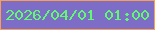文字の大きさ：1、枠の色：fb9e4d、背景の色：7d6dc6、文字の色：5ff972 無料ブログパーツのブログ時計