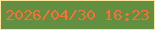 文字の大きさ：1、枠の色：fbe69e、背景の色：638f40、文字の色：f87037 無料ブログパーツのブログ時計