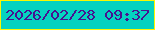 文字の大きさ：5、枠の色：fbf701、背景の色：05d2c0、文字の色：481190 無料ブログパーツのブログ時計