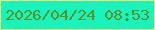 文字の大きさ：1、枠の色：fbfb76、背景の色：18f4bb、文字の色：5d9222 無料ブログパーツのブログ時計