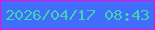 文字の大きさ：4、枠の色：fc08d8、背景の色：406df9、文字の色：3fd4b1 無料ブログパーツのブログ時計