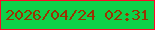 文字の大きさ：2、枠の色：fc0928、背景の色：0ed149、文字の色：9b3301 無料ブログパーツのブログ時計