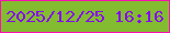 文字の大きさ：3、枠の色：fc0fb1、背景の色：83bc30、文字の色：8508ef 無料ブログパーツのブログ時計