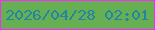 文字の大きさ：4、枠の色：fc27fe、背景の色：67af53、文字の色：2384a6 無料ブログパーツのブログ時計