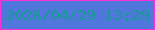 文字の大きさ：1、枠の色：fc32d9、背景の色：5078dc、文字の色：159c92 無料ブログパーツのブログ時計