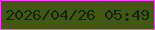 文字の大きさ：5、枠の色：fc48fd、背景の色：445714、文字の色：102707 無料ブログパーツのブログ時計