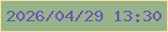 文字の大きさ：1、枠の色：fce1a4、背景の色：96b489、文字の色：6b54b8 無料ブログパーツのブログ時計