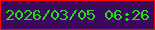 文字の大きさ：3、枠の色：fd060c、背景の色：3a075c、文字の色：22df14 無料ブログパーツのブログ時計