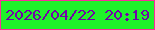 文字の大きさ：4、枠の色：fd2b9c、背景の色：20f22a、文字の色：7202a7 無料ブログパーツのブログ時計