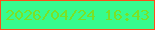 文字の大きさ：4、枠の色：fd4e18、背景の色：37fb8e、文字の色：7ae125 無料ブログパーツのブログ時計