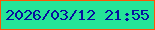 文字の大きさ：4、枠の色：fd5604、背景の色：25e498、文字の色：070d9f 無料ブログパーツのブログ時計
