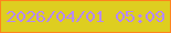 文字の大きさ：5、枠の色：fd841d、背景の色：dece20、文字の色：b689f8 無料ブログパーツのブログ時計