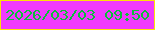 文字の大きさ：5、枠の色：fde207、背景の色：f13afe、文字の色：0cbe3b 無料ブログパーツのブログ時計