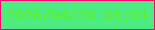 文字の大きさ：4、枠の色：fe036d、背景の色：4dec83、文字の色：60ef21 無料ブログパーツのブログ時計
