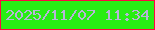 文字の大きさ：3、枠の色：fe0541、背景の色：28ed14、文字の色：b7b4d8 無料ブログパーツのブログ時計