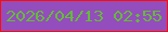 文字の大きさ：4、枠の色：fe0c09、背景の色：944dbc、文字の色：64bb3b 無料ブログパーツのブログ時計