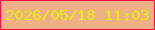 文字の大きさ：2、枠の色：fe0d42、背景の色：efb088、文字の色：e4ef11 無料ブログパーツのブログ時計