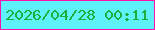文字の大きさ：4、枠の色：fe12ad、背景の色：5ff1f9、文字の色：1daf3d 無料ブログパーツのブログ時計