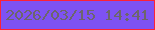 文字の大きさ：1、枠の色：fe2137、背景の色：7e52f3、文字の色：6d656c 無料ブログパーツのブログ時計
