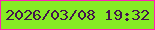 文字の大きさ：2、枠の色：fe21b5、背景の色：86eb25、文字の色：43154c 無料ブログパーツのブログ時計