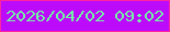 文字の大きさ：3、枠の色：fe25a0、背景の色：bc0afa、文字の色：73f3a4 無料ブログパーツのブログ時計