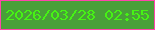文字の大きさ：2、枠の色：fe45ab、背景の色：49a039、文字の色：46f314 無料ブログパーツのブログ時計
