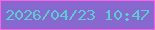 文字の大きさ：1、枠の色：fe5fe4、背景の色：8668ce、文字の色：5dccd0 無料ブログパーツのブログ時計