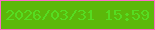 文字の大きさ：1、枠の色：fe6bc9、背景の色：5bb80a、文字の色：56dc21 無料ブログパーツのブログ時計